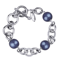 Браслет Симбиоз (Майорка черничная 12мм ; покрытие родий) 18-21см, Есть комплект