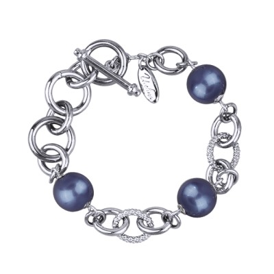 Браслет Симбиоз (Майорка черничная 12мм ; покрытие родий) 18-21см, Есть комплект