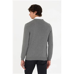 Erkek Gri Melanj Basic Triko Hırka