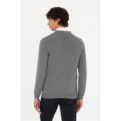 Erkek Gri Melanj Basic Triko Hırka