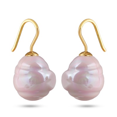 Серьги (Майорка 14мм, барочная холодно-розовая; покрытие золото), Есть комплект