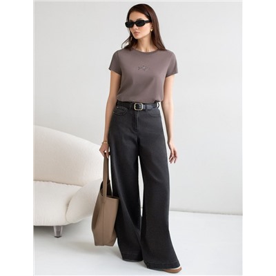 Нарядная футболка с принтом пайетками из премиального хлопка с эластаном