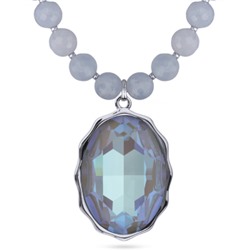 Колье Сияние (кристаллы SW серо-синие, аквамарин 8мм; родий) 42-47см, Есть комплект