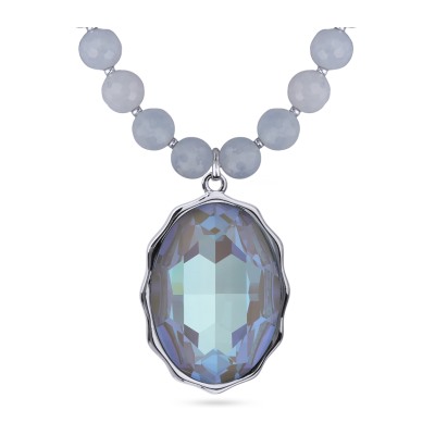 Колье Сияние (кристаллы SW серо-синие, аквамарин 8мм; родий) 42-47см, Есть комплект