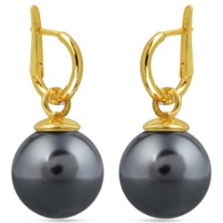 Серьги (Майорка 16мм темно-серая; покрытие золото), Есть комплект