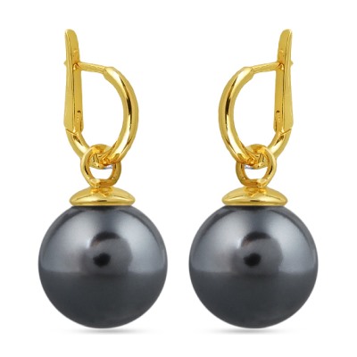 Серьги (Майорка 16мм темно-серая; покрытие золото), Есть комплект