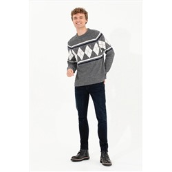 Erkek Gri Melanj Bisiklet Yaka Triko Kazak