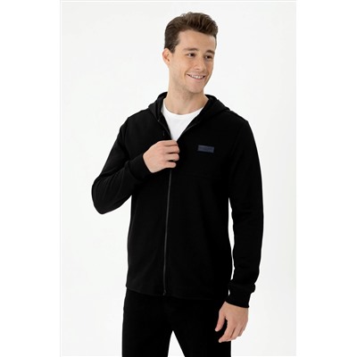 Erkek Siyah Kapüşonlu Örme Hırka