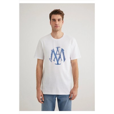 Mavi Mühür Logo Baskılı Beyaz Tişört Slim Fit / Dar Kesim 065109-620