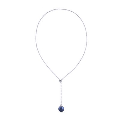 Кулон (Майорка 14мм черничная; покрытие родий) 72см, Есть комплект