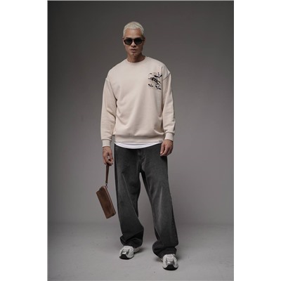 Свитшот  журавли  беж