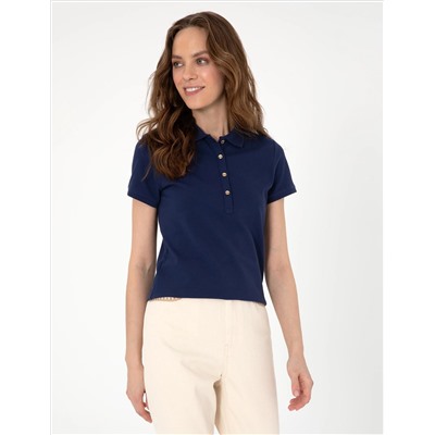 Lacivert Regular Fit Pamuklu Polo Yaka Basic Tişört