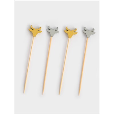Шпажка для канапе, 9 см, 20 шт, бамбук, серебристая/золотистая, Олень, New year