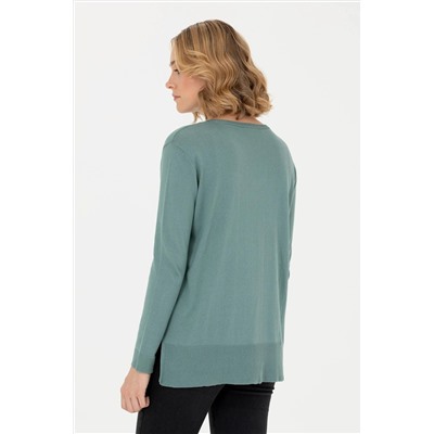 Kadın Mint V - Yaka Basic Kazak