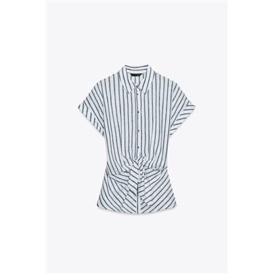 KNOTTED STRIPED LINEN SHIRT