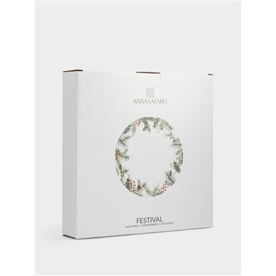 Подставка для пирожных, 25х20/24 см, 2 яруса, керамика D/металл, Еловые ветки, Festival