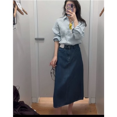 Женская джинсовая юбка миди на резинке из смесового тенселя  ЮНИКЛ*О