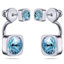 Серьги Теннис (кристаллы SW аквамарин 4мм и 8мм; покрытие родий), Есть комплект