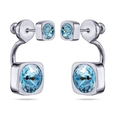 Серьги Теннис (кристаллы SW аквамарин 4мм и 8мм; покрытие родий), Есть комплект