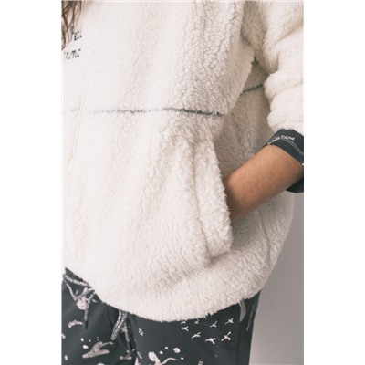 Bata corta sherpa blanca estampado El Principito