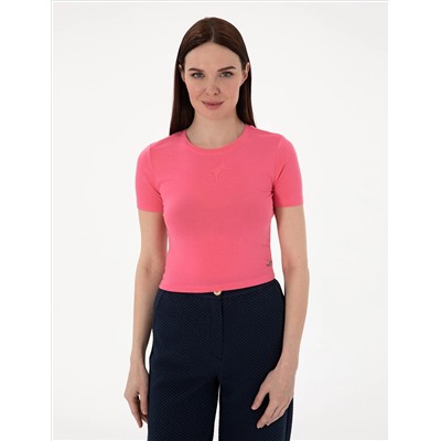 Pembe Regular Fit Crop Tişört