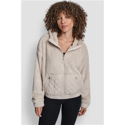 HOODED SHERPA JACKET WITH DIAMOND QUILTED COMBO