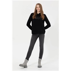 Kadın Siyah Kapüşonlu Basic Sweatshirt