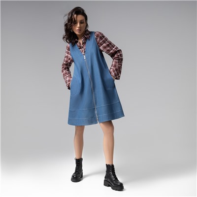 Сарафан объемного кроя с карманами, Джинсовое настроение