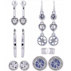 GUESS Silver-Tone 6-Pc. Set Crystal Earrings