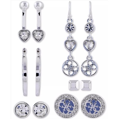 GUESS Silver-Tone 6-Pc. Set Crystal Earrings