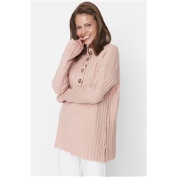 TRENDYOL MODEST Pudra Yakası Düğmeli Fitilli Triko Kazak TCTAW23AK00035