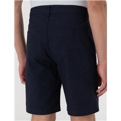 Lacivert Slim Fit Keten Karışımlı Beli Bağcıklı Dokuma Şort