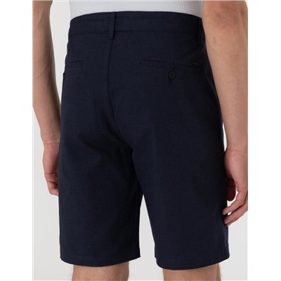 Lacivert Slim Fit Keten Karışımlı Beli Bağcıklı Dokuma Şort