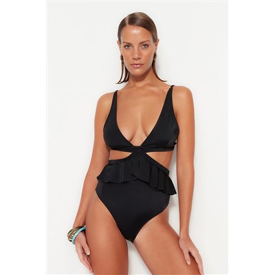 TRENDYOLMİLLA Siyah V Yaka Alternatif Kullanımlı Normal Paça Mayokini TBESS23MA00252