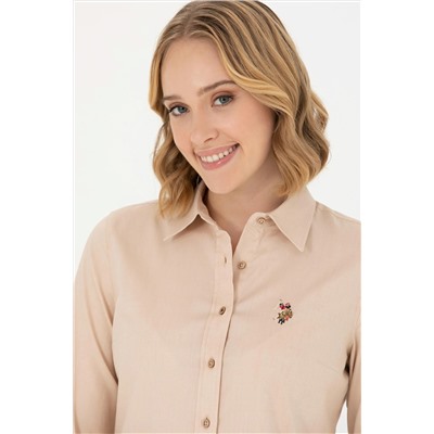 Kadın Camel Uzun Kollu Basic Gömlek