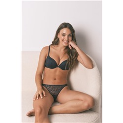 Tanga encaje animal print negro