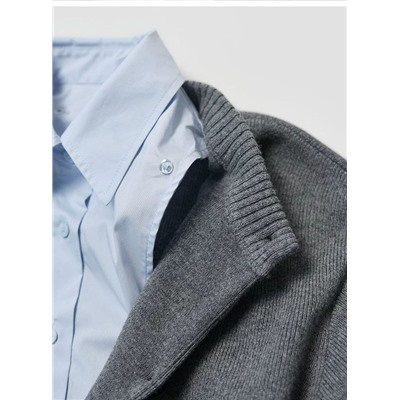 Женский шерстяной кардиган с эффектом многослойности (съёмные манжеты и воротник с застёжкой планкой рубашки)  МО*КО