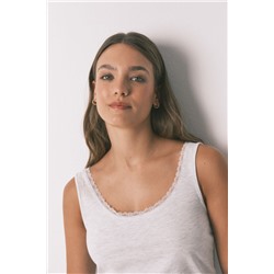 Camiseta tirantes algodón blonda gris