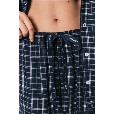 Pijama camisero algodón azul estampado cuadros