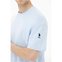 Erkek Açık Mavi Oversize Bisiklet Yaka Tişört