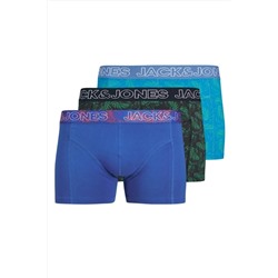 Jack & Jones J&J Jaccanvey Erkek 3'lü Renkli Logolu Açık Mavi Lacivert Mavi Boxer Paketi