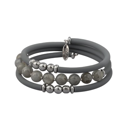 Браслет Терра (лунный опал, каучук графит; покрытие родий), Есть комплект