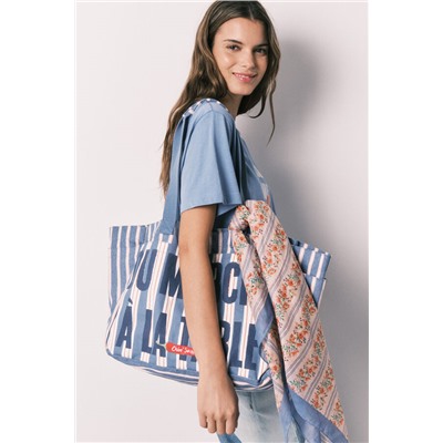 Bolso shoper algodón estampado rayas