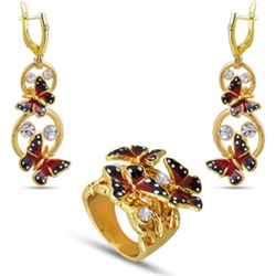 Комплект (кристаллы SW, эмаль красная, черная; покрытие золото)