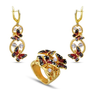 Комплект (кристаллы SW, эмаль красная, черная; покрытие золото)