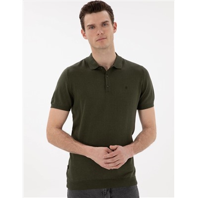 Haki Slim Fit Düğmeli Polo Yaka Triko Tişört