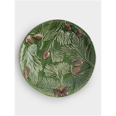 Блюдо глубокое, 26х5 см, керамика D, зеленое, Шишки на еловой ветке, Fir branch