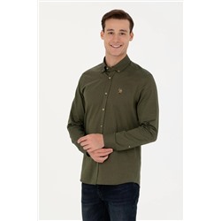 Erkek Haki Uzun Kollu Basic Gömlek