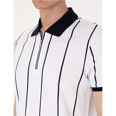Lacivert Çizgi Detaylı Slim Fit Polo Yaka Tişört