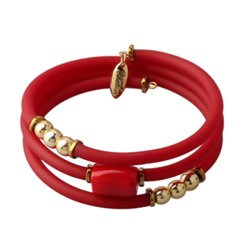 Браслет Терра (коралл 10х15мм красный, каучук красный; покрытие золото), Есть комплект